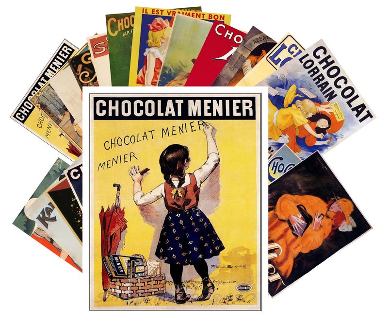 PIXILUV Vintage PostCards 24 pcs Chocolate Vintage Poster Ads Adverts - Image 1